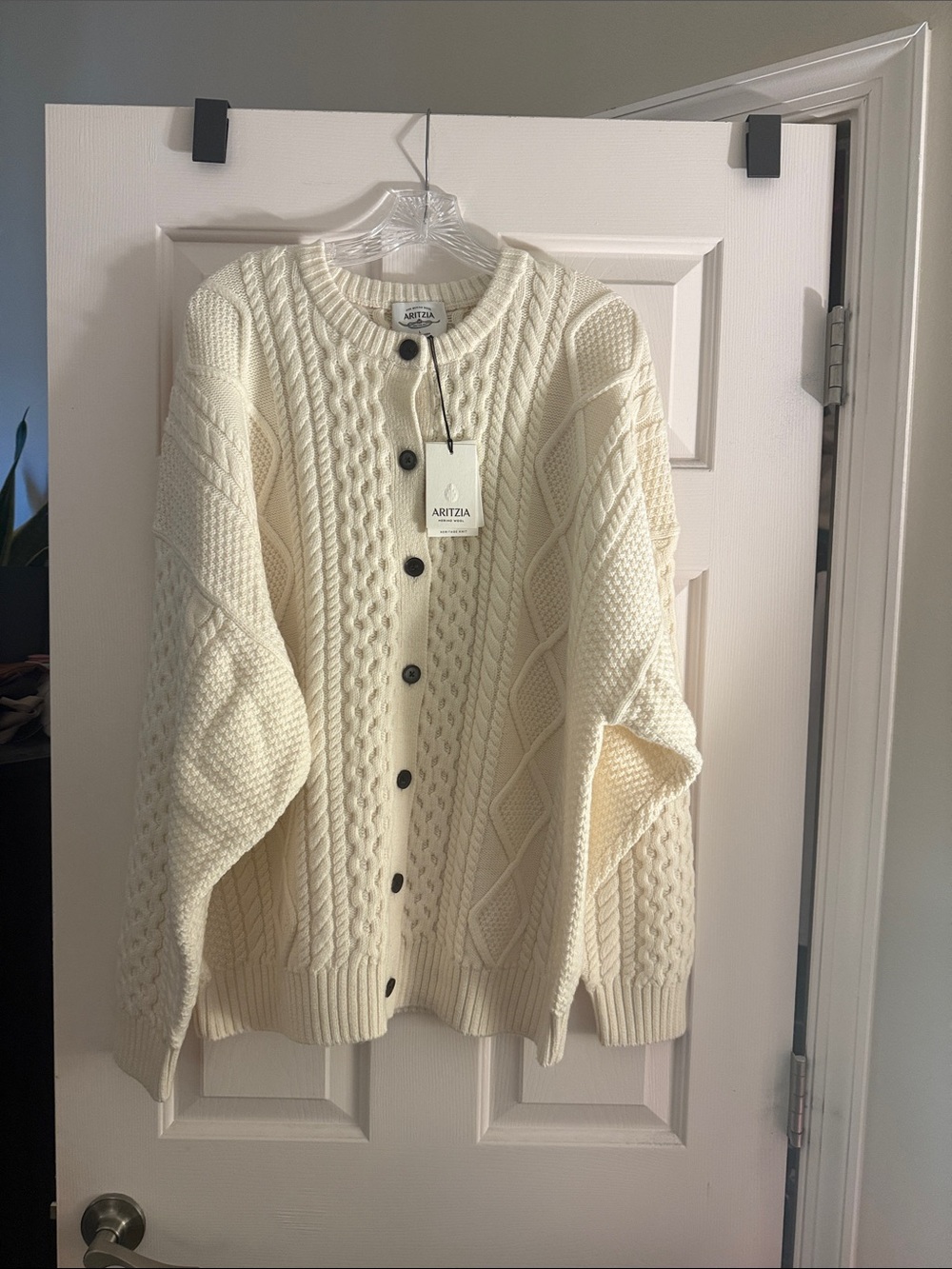 Aritzia Ivory Cable-Knit Button Cardigan